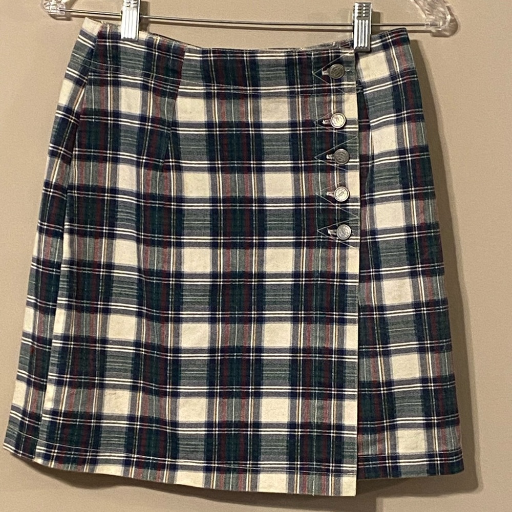 Vintage Plaid Button Front Pleated Skirt